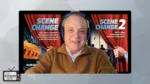 Smiling man wearing headphones on a video call, with a theatrical backdrop reading 'SCENE CHANGE' and a small 'The Nonprofit Show' logo in the corner behind him.